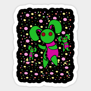 Button Eyes Rabbit on Black Sticker